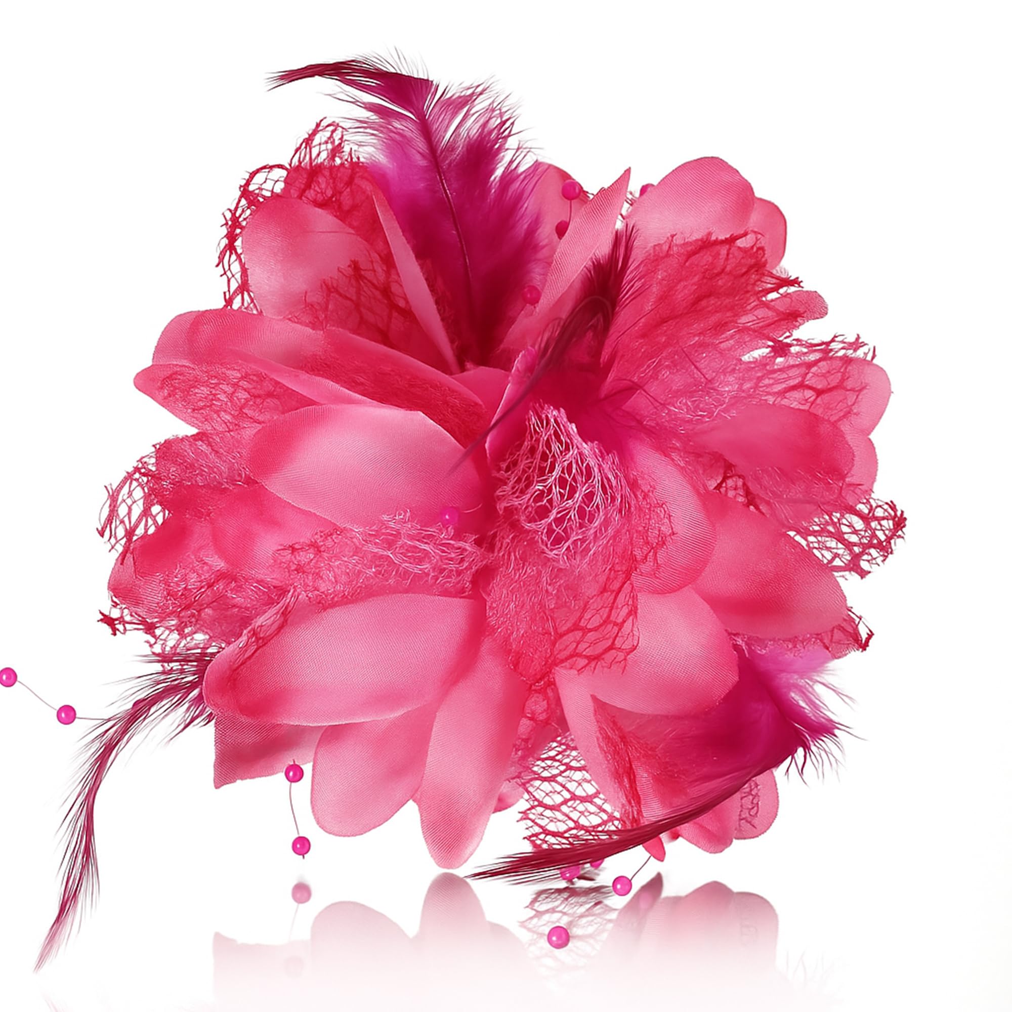 Photo 1 of 4.72 Inches Elegant Hair Clip Large Flower Brooches for Women | Flower Mesh Ponytail Holder & Hair Clips for Wedding | Charming Floral Lapel & Brooch Pins for Women Fashion (Pink)