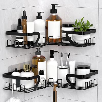 KEGII Corner Shower Caddy No Drilling Adhesive Stainless Steel Black