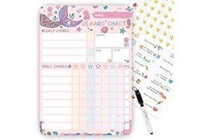 Mermaid Magnetic Dry Erase Chore Chart for Kids at Home, Reward Chart for Kids Behavior; Each Set Includes 26 Static Tasks, 6