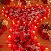 VIHOSE 4000 Pcs Artificial Rose Petals with 24 Pcs LED Tea Lights Candles Flameless LED Candles Fake Rose Petals for Wedding Birthday Party(Red Light, Bright Color Petal)
