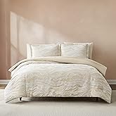 Lush Decor x Chuks Collins Cascade Wave Comforter 3 Piece Set King Cream & White - Cotton Duvet Cover King - Luxury Bedding Set - White Duvet
