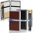 X-LIGHTER 2 Pack of Cigarette Case with Lighter for 100's King Size, Retro PU Leather 100mm Vintage Cigarettes Cases for Men Women Gifts (Black + Brown)