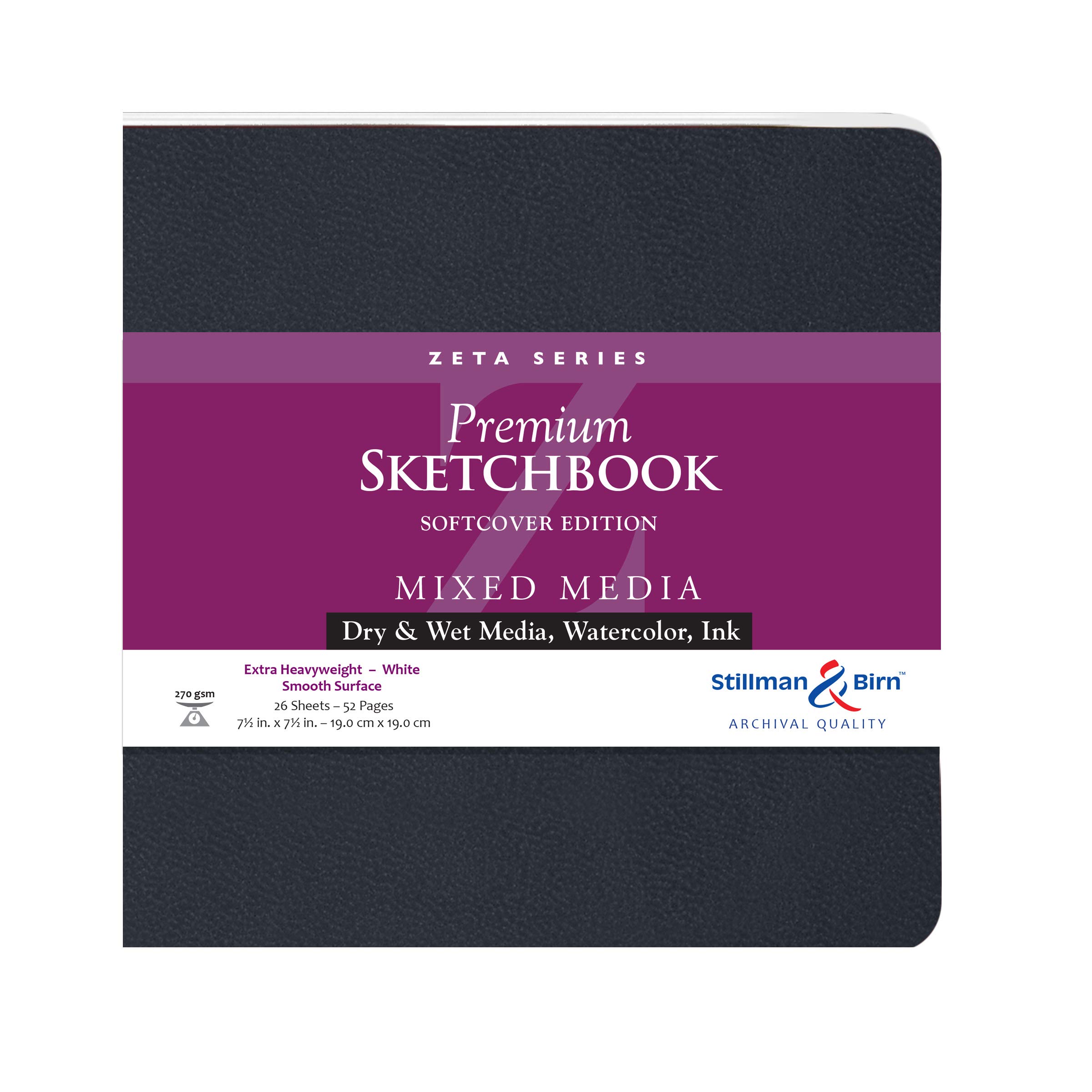 Stillman & Birn Zeta Series Softcover Sketchbook, 7.5" x 7.5", 270 GSM (Extra Heavyweight), White Paper, Smooth Surface