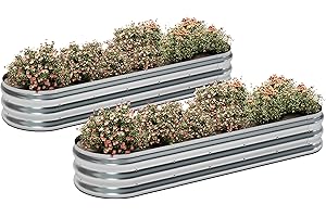 KFN 2pcs Galvanized Raised Garden Bed,Raised Garden Bed Kit-Oval Metal Flower Box,Large Planter Vegetable Box Outdoor,Planting for Vegetables,Flower,Herb,6FT,0.7mm
