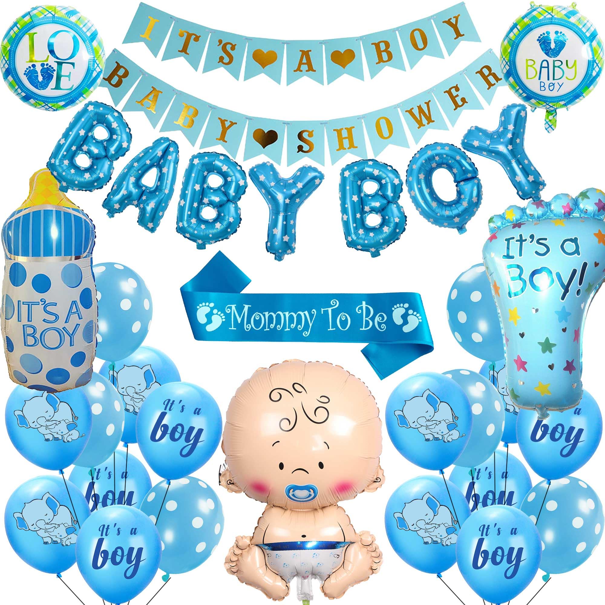 Baby Shower Decorations, Baby Boy Decorations Set Its A Boy Baby Shower Banner Balloons Banner Blue Printed Foil Balloons Latex Balloon Mummy To Be Sash for Gender Reveal Party