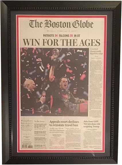 Amazon Com Tom Brady New England Patriots Football Super Bowl 51 Li Boston Globe Framed Newspaper Win For The Ages Sports Collectibles