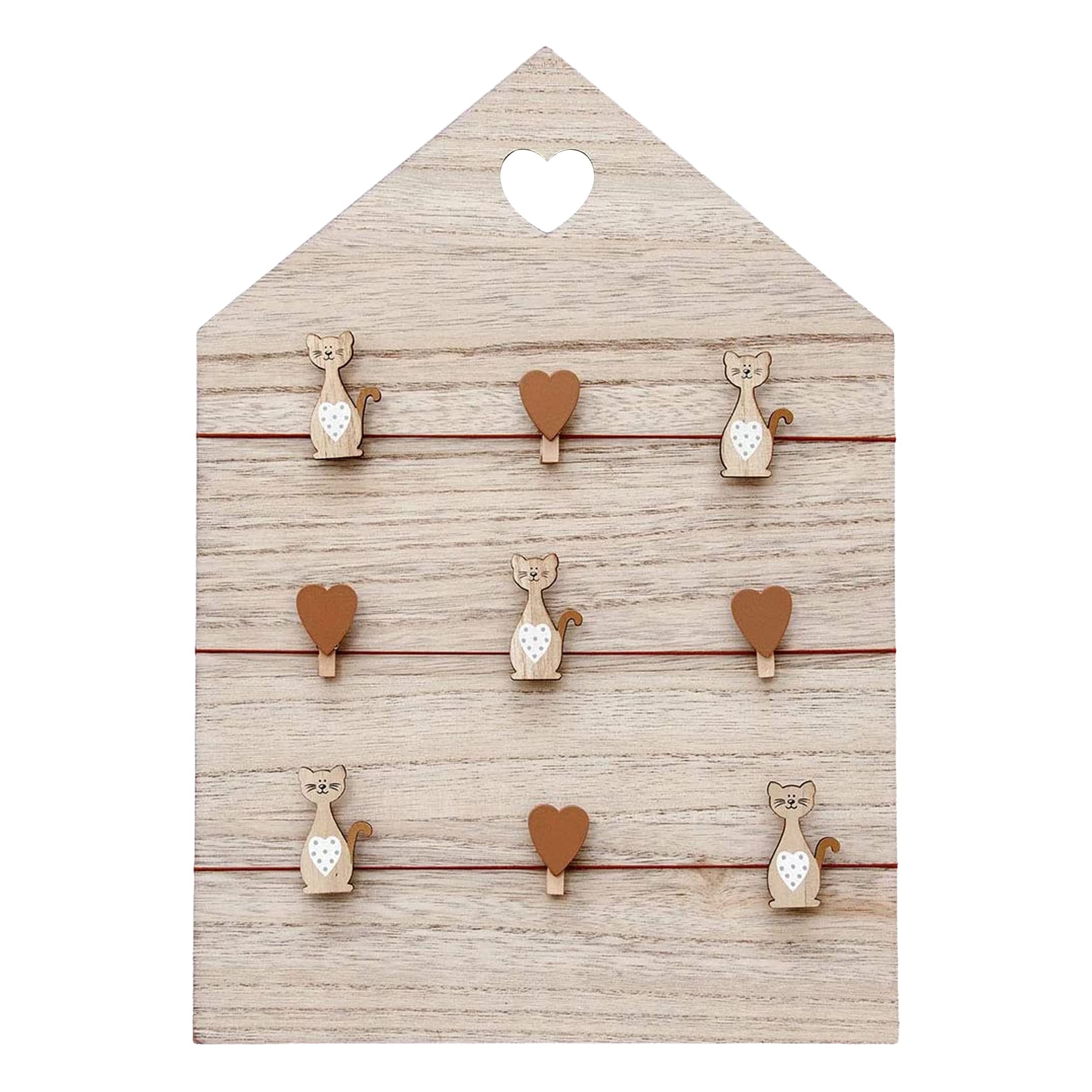 Picture Frame Clothesline with Clips, Peg Photo Frame 9 Clip, Kitchen Memo Notice Board, Cute Cat Themed Kitchen Home Decor and Accessories, Gifts for Cat Lovers - Brown