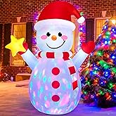 5FT Snowman Inflatable Outdoor Christmas Inflatables Blow Up Yard Decorations, Built-in Colorful Rotating LEDs Funny Merry Xmas Snow Man Decor with Star & Smile for Holiday Garden Patio Lawn Party