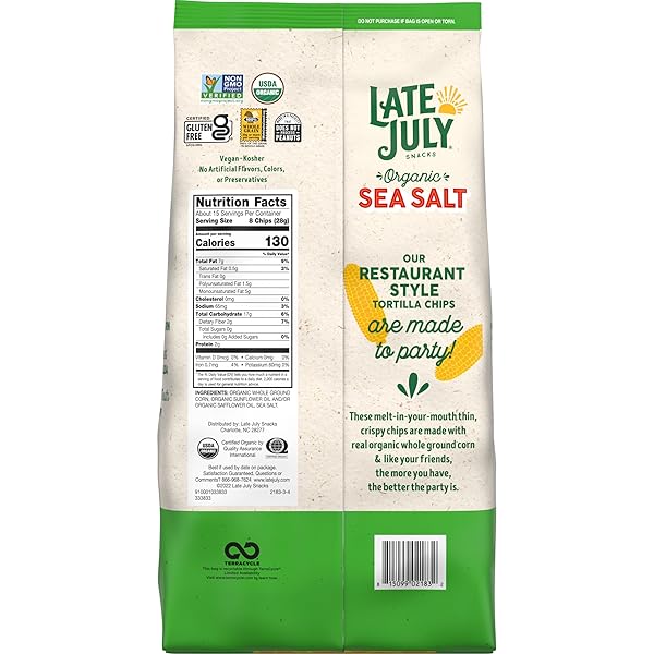 LATE JULY SEA SALT ORGANIC TORTILLA CHIPS, 14.75 OZ BAG