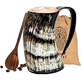NORSE EMPIRE Viking Horn Mug - 100% Authentic 16oz-Ultimate Unique Handmade Viking Ox Horn Norse Mug for Hot & Cold Drinks-Gift for Men and Women- Food Grade Medieval Style Man's Beer & Mead Cup…