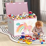 VERONLY Toy Storage Box with Lids Beige & Pink 83L Foldable Kids Basket view 6