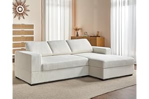 AMERLIFE 96 inch Oversized Sectional Sofa, Modern Couch with Chaise, Comfy Sofa Couch with Right Chaise, White Corduroy Sofa