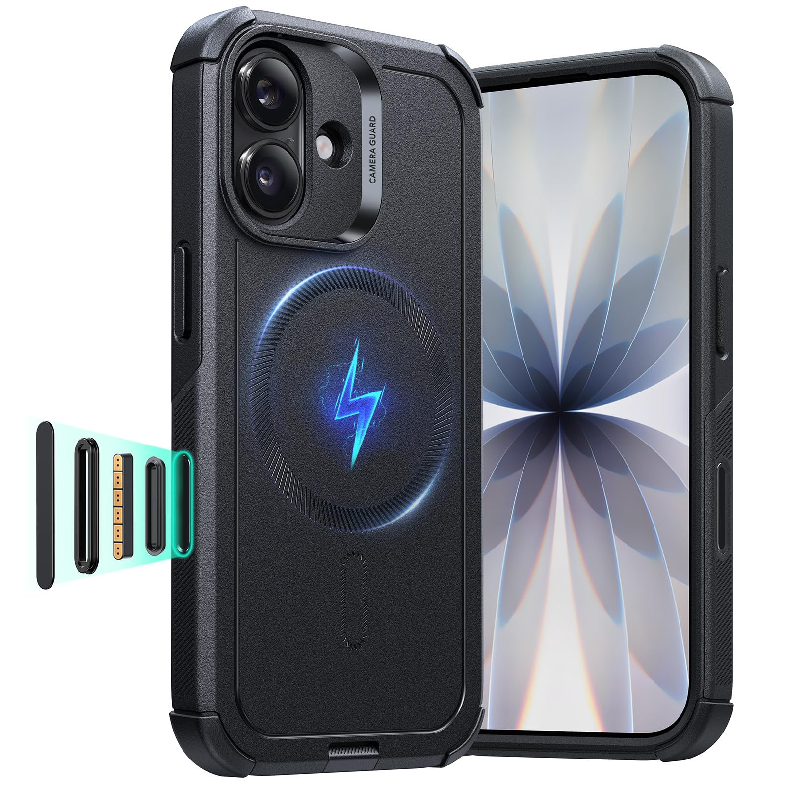 Photo 1 of ESR for iPhone 17 Case, 7X Military-Grade Drop Protection with Camera Control Button, Shock-Absorbing Phone Rugged Cover, Compatible with MagSafe Accessories, Magnetic Cyber Series, Black