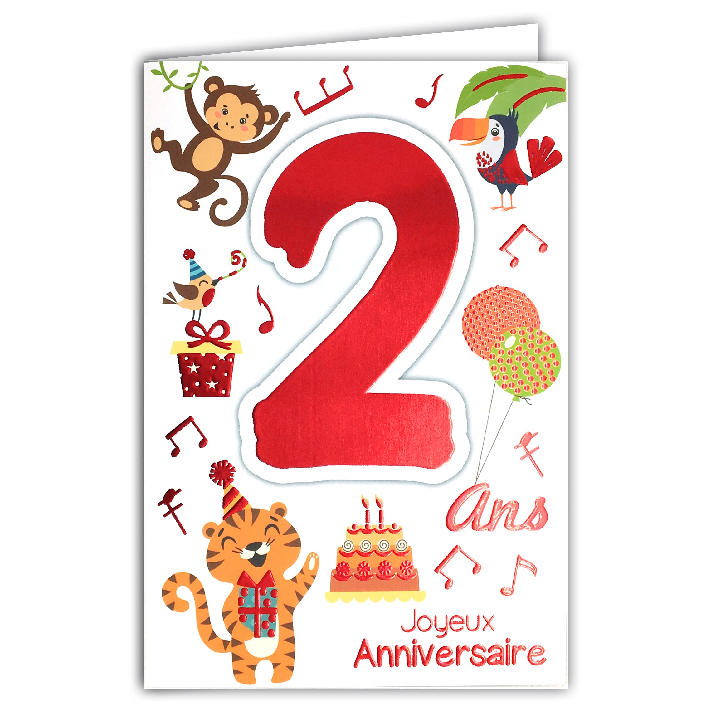 69-2002 Birthday Card 2 Years Kids Boys Girls - Dog Gift Balloons Birds