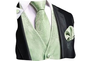 Dubulle Mens Paisley Tie and Vest Set with Pocket Square Cufflinks WaistCoat Suit for Tuxedo