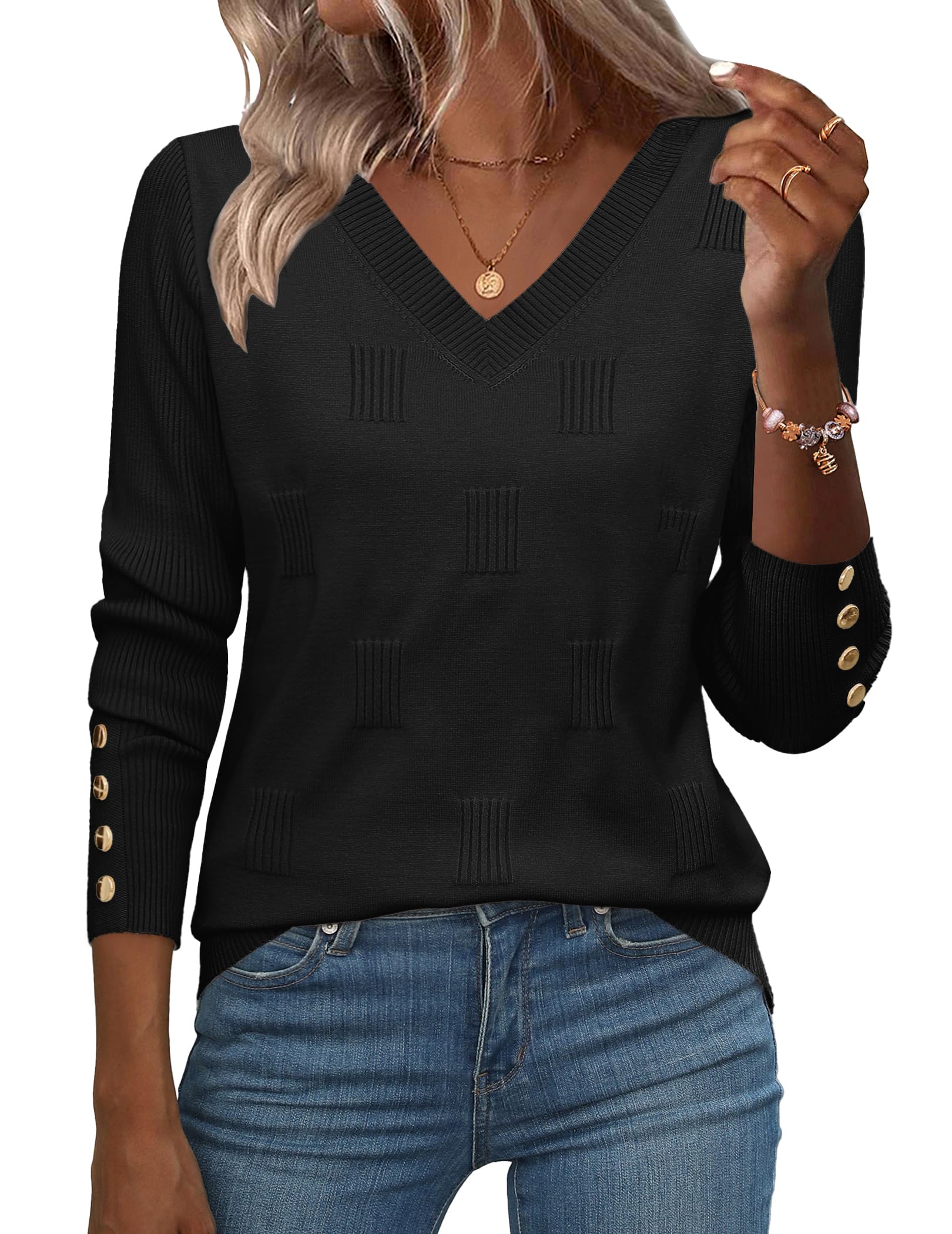 Photo 1 of 2xl.    Zeagoo Womens Fall Sweater Long Sleeve Light Vneck Going Out Business Casual Ribbed Lightweight Sweaters Blouse Work Shirt Outfits Black