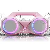 Bluetooth Speaker 80W(Peak)Loud with Bass, 20H Playtime, IPX7 Waterproof, RGB Lights, TWS, Large Portable Wireless Speakers for Outdoor, Home, Party, Pool, Beach, Tailgating, Gym, Work, Gifts (Pink)