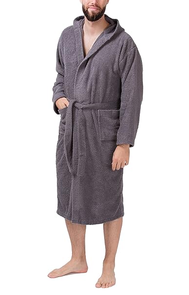SLOUCHER - Herren Frottee Bademantel Saunamantel mit Kapuze aus 100% Baumwolle