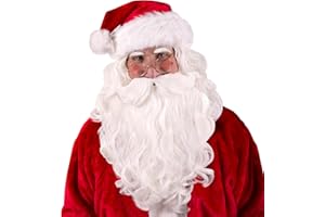 Kangaroo Santa White Beard and Wig Set for Adults – Soft Synthetic Fluffy Hair Christmas Costume Apparel for Christmas Parties, Theatrical Performances, Santa Claus Costume for Men Cosplay Wig