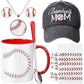 Didaey 12 Pcs Mother's Day Baseball Mom Gifts Set Include Baseball Mom Hat, Coffee Cup with Spoon, Sport Hair Ties, Ball Necklace, Earrings for Mother Women Mama Birthday Gifts Player Coach Team