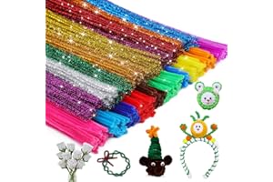 IUUIDU 200Pcs Pipe Cleaners Chenille Stem Mixed Color, 100Pcs Glitter Color +100Pcs Bright Color Craft Pipe Cleaners, Fuzzy Sticks Pipe Cleaners Bulk for Arts and Crafts, Xmas Home Decoration