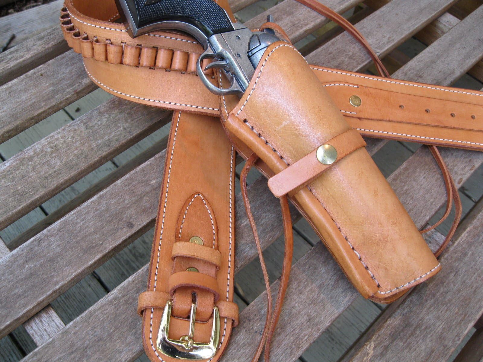 Shotgun Lilli Gun Belt - Leather - 45 Caliber - Natural Color with 6" Right Handed Smooth Holster Combo