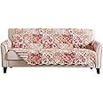 Great Bay Home Reversible Floral Patchwork Furniture Protector Scalloped Edge Stain Resistant Printed Furniture Protector Maribel Collection (Sofa, Burgundy/Taupe)