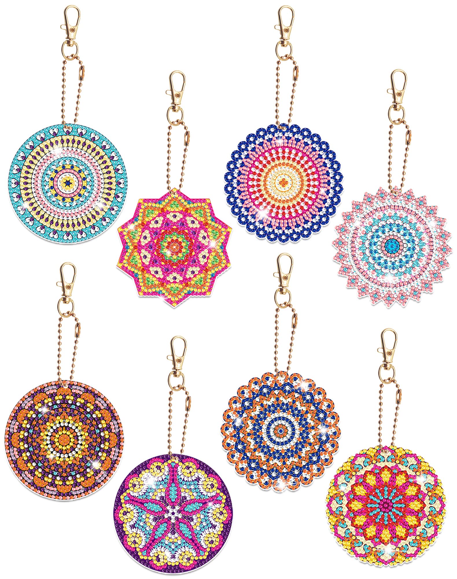 Anvin 8 Pcs Diamond Painting Keychains Double Sided 5D Mandala Rhinestone Painting Art Gem Key Rings DIY Glittering Ornament Pendant for Beginners Adults Kids Art Craft Supplies Gift (Mandala A)