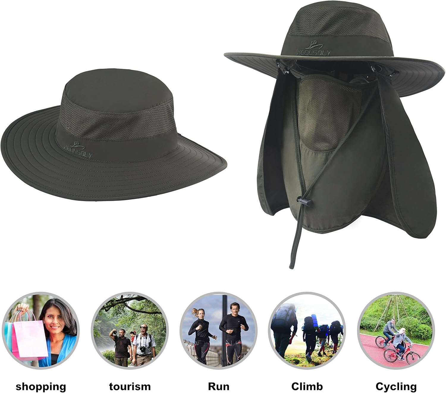 KOOLSOLY Fishing Hat, Sun Cap with UPF 50+ Sun Protection and Neck Flap, for Man and Women : Clothing