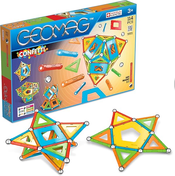 Geomag Classic Confetti 114 Teile Magnetisches Spielzeug für Kinder, Geschenk für Jungen und Mädchen im Alter von 5 6 7 8 9 10 11 12 13 Jahren, magnetische Konstruktionen, Kinderspielzeug