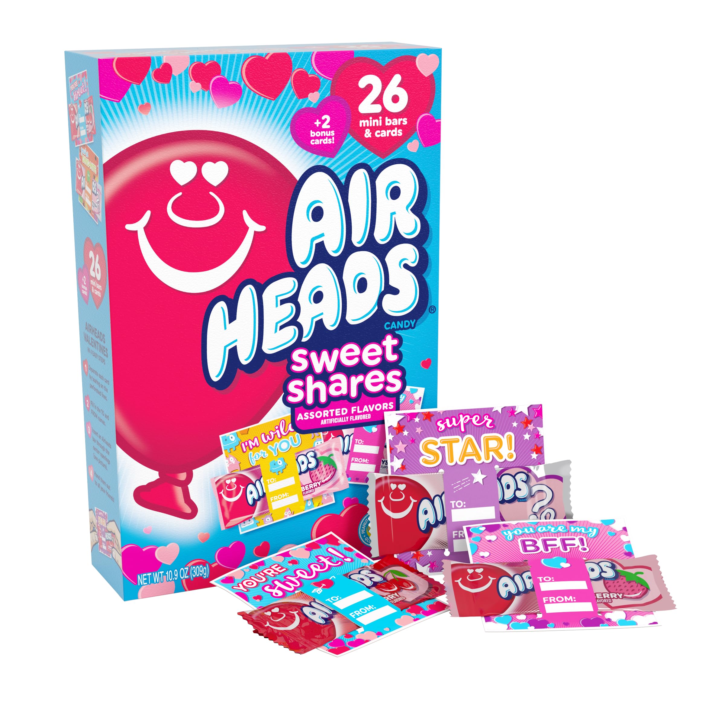 Photo 1 of **pack4**Airheads Candy, Valentine's Day Assorted Flavors Exchange Box - Includes 26 Mini Bars & Cards