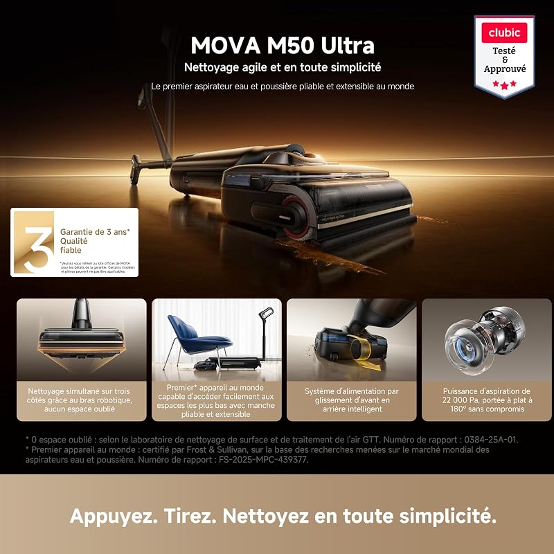 M50 Ultra, Aspirateur Laveur sans Fil avec Lavage à l'eau Chaude