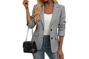 Mina Self 2025 Women's Winter Herringbone Tweed Blazer - Warm Fully Lined Notched-Lapel Plaid Work Office Jacket with Pockets
