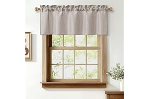 JIUZHEN Faux Linen Valance Curtains - Light Filtering Short Window Treatment with Rod Pocket, Farmhouse Valances for Kitchen 