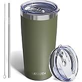 UIRZOTN Travel Coffee Tumbler 20oz, Leakproof Travel Coffee Mug with Dual Lids and Straw, Stainless Steel Double Wall Vacuum Insulated Tumbler for Hot/Iced Drinks (Army Green, Textured Matte)