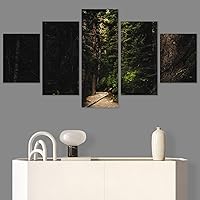 SIGNWIN 5 Panel Canvas Wall Art Green Forest for Home Decorations Ready to Hang - 60