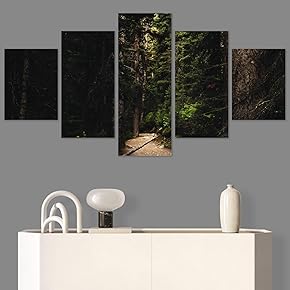 SIGNWIN 5 Panel Canvas Wall Art Green Forest...