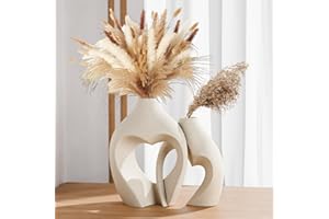 Zormon White Vases for Decor, Heart Shaped Ceramic Vase Set of 2, Nordic Heart Shaped Vases, Minimalist Decorative Vase for Table Centerpiece Wedding Dining Living Room Office House Decoration