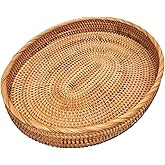 i-lan 16inch Oval Rattan Kitchen Table Severing Tray,Large Handmade Decorative Wicker Living Room Ottoman Platter for Snacks,Fruit,Drinks,XL-16x12x2.4 Inch