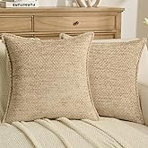 FUTEI Beige Decorative Throw Pillow Covers 18x18 Inch Set of 2,Soft Grainy Textured Cushion Cases,Modern Home Decor for Couch Bed Living Room