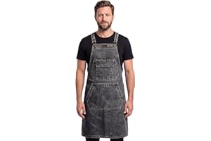 LEATHER VILLAGE Chef Aprons for Men & Women with Large Pocket, Denim Cross Back Heavy Duty Adjustable Work Apron- Size(M-XXL)