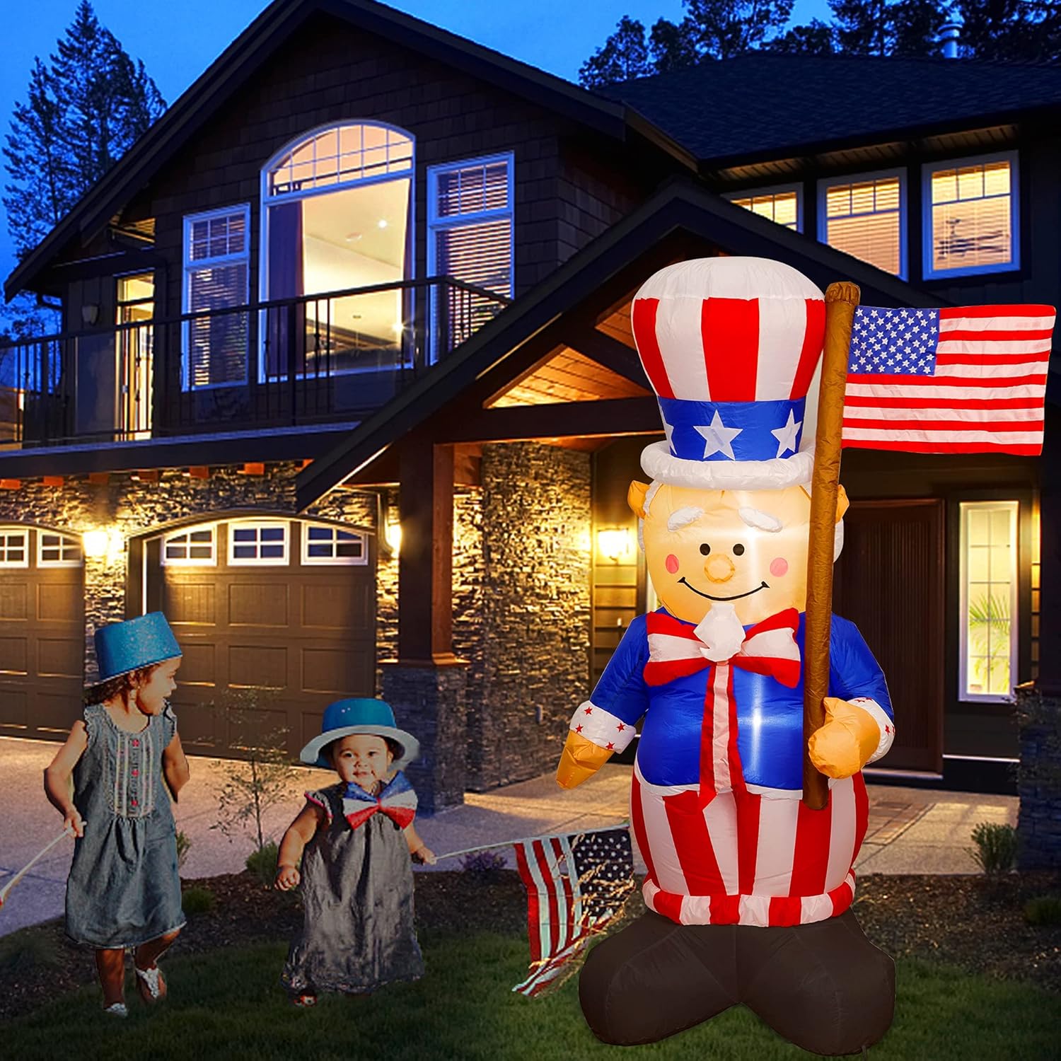 Twinkle Star 6FT Patriotic Independence Day Inflatable, Blow Up 4th of July Lighted Uncle Sam Hold American Flag, Indoor Outdoor Inflatables Decor Lawn Yard Home Celebration Garden Party Decorations: Garden & Outdoor