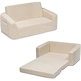Delta Children Cozee Flip-Out Sherpa 2-in-1 Convertible Sofa to Lounger for Kids, Cream
