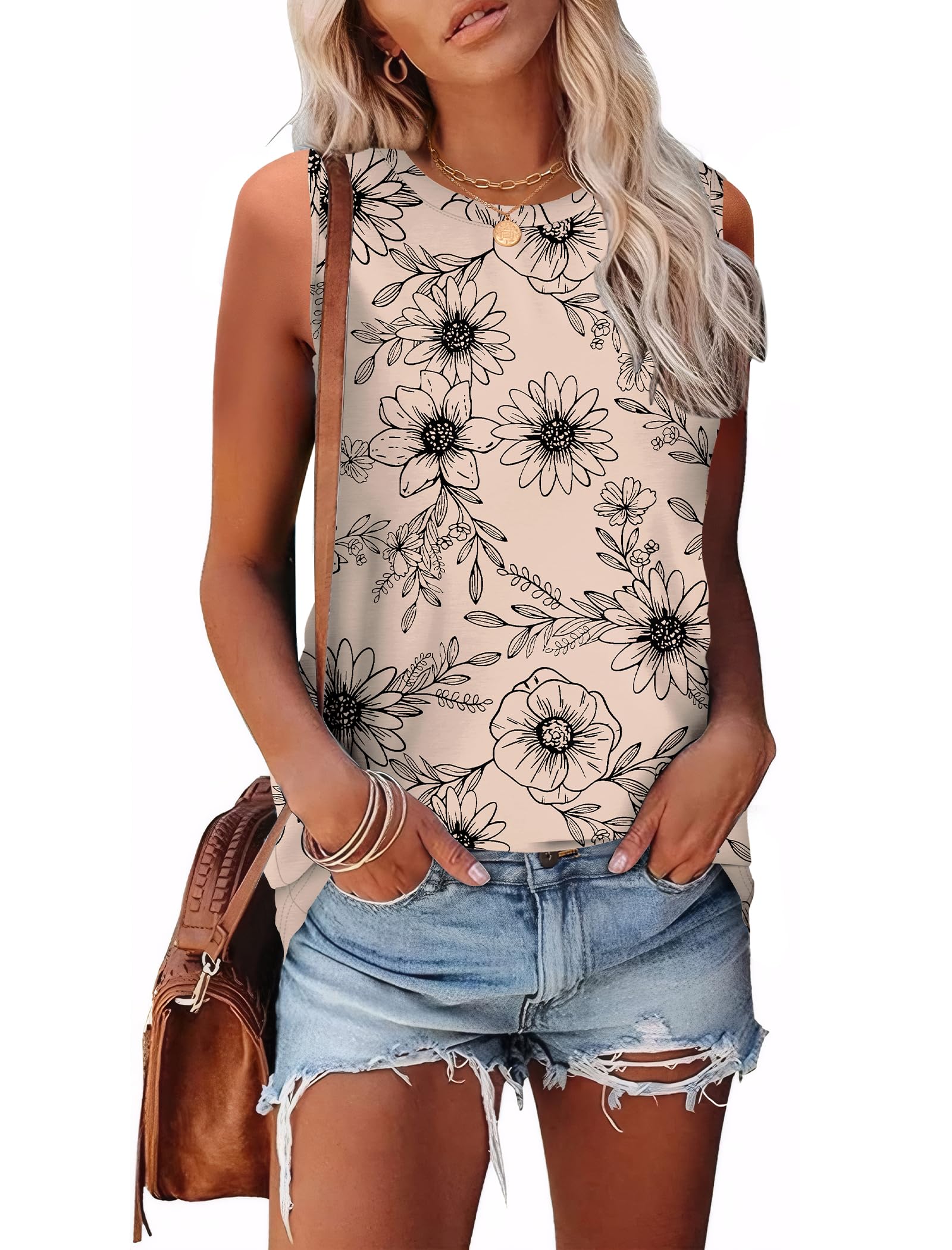 SAMPEEL Womens Tank Tops Eyelet Loose Casual Summer Tops Crew Neck Basic Sleeveless Shirts Trendy 2025