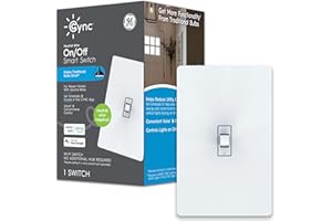 GE CYNC Smart Light Switch, Toggle Style, Neutral Wire Required, Bluetooth and 2.4 GHz 4-Wire Wi-Fi Switch, Works with Alexa and Google (1 Pack), White