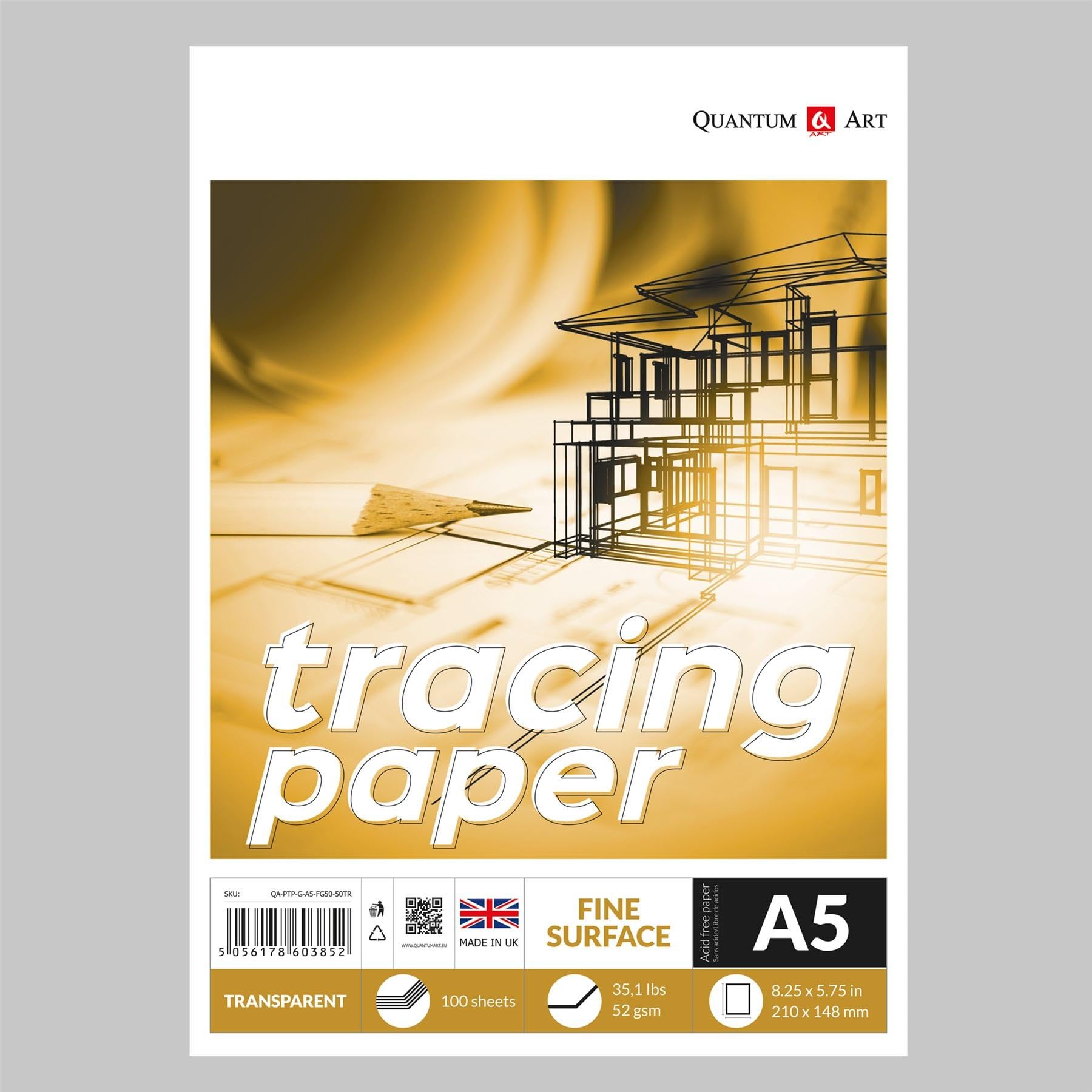 Tracing Transparent Drawing Sketch Pad Artist Paper GUMMED Book - 52gsm (A5-210x148,5 mm)