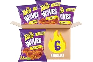 Takis Fuego Waves 6 pc / 2.5 oz Snack Size Multipack, Hot Chili Pepper & Lime Flavored Extreme Spicy Wavy Potato Chips
