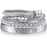 WFYOU 3PCS Stainless Steel Imperial Crown Bracelets for Men Gold Roman Numeral Bangle Bracelet Adjustable Cuff Bracelet Mens Luxury Jewelry Gifts