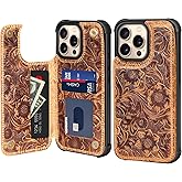 RMAWRAD Wallet Real Leather Case Compatible with iPhone 14 Pro 6.1" ,Genuine Leather,Shockproof, Anti-Fall Case, Flip Cover, with Card Slot, Double Magnetic Buckle, Kickstand, Durable Brown