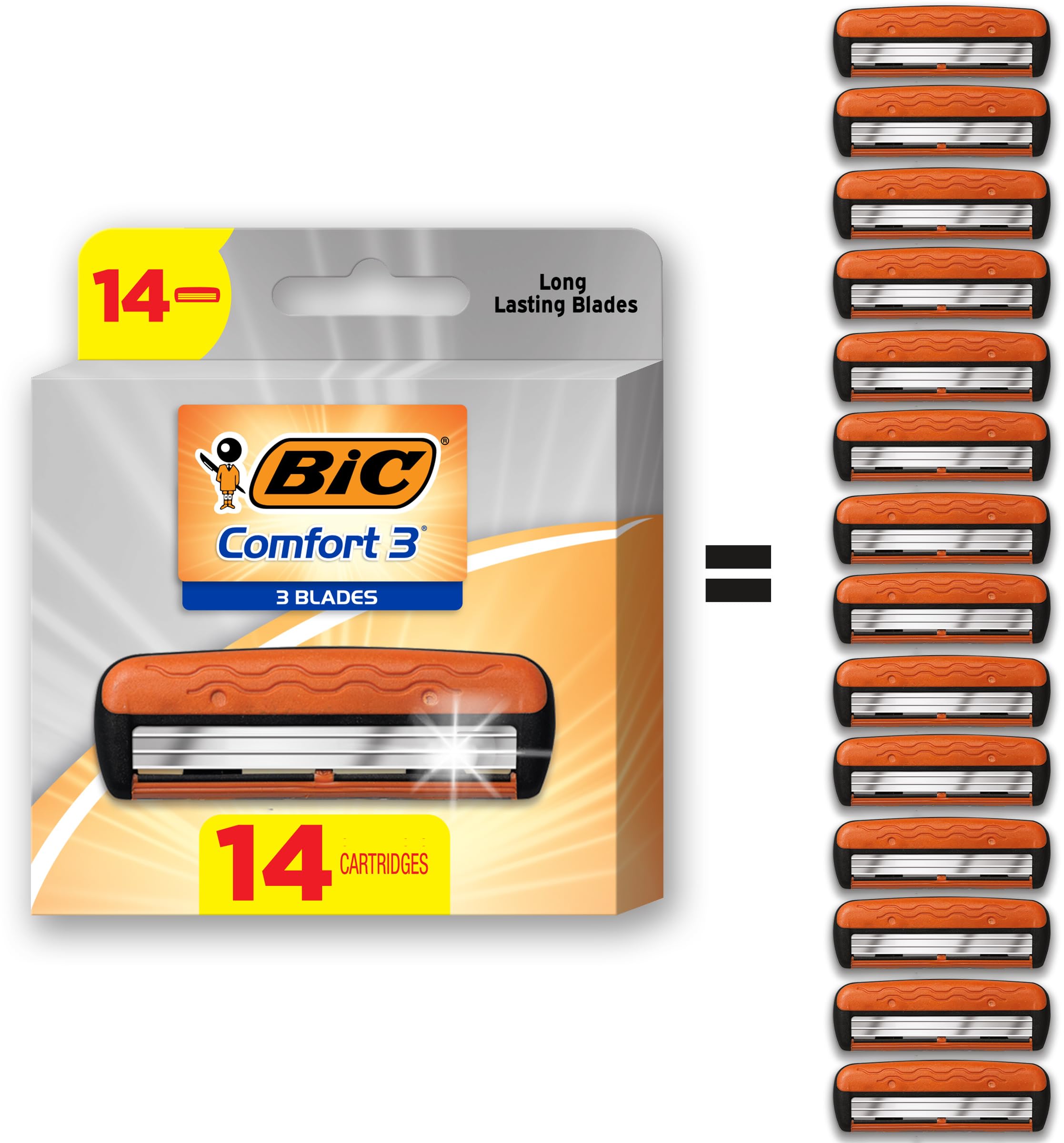 Photo 1 of ***MISSING 6*** BIC Comfort 3 Refillable Refill Razor Cartridges, Three-Blade Disposable Razors for Men, Sensitive Skin Razor for a Comfortable Shave, 14 Razor Refill Cartridges